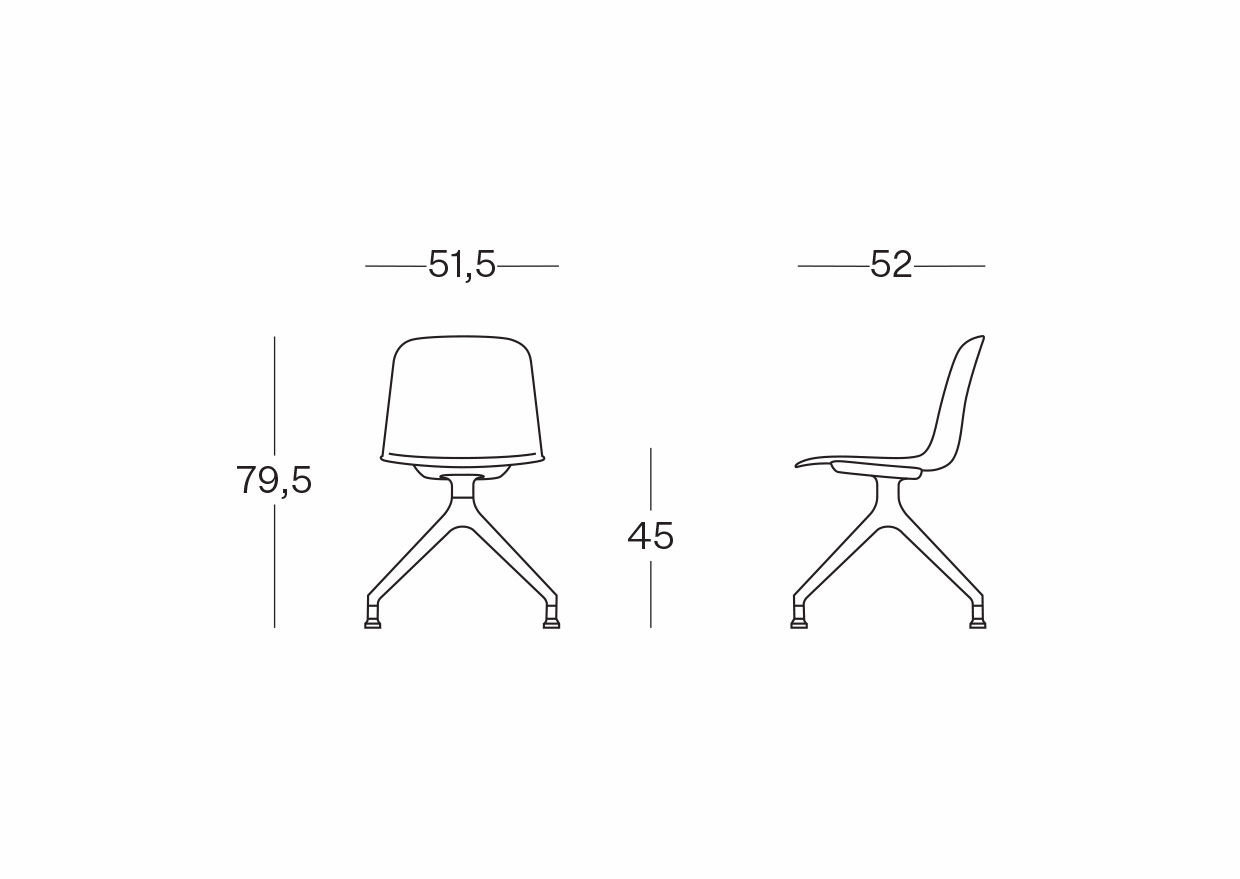 Lora coque plastique avec piètement pivotant pyramidal sur patins