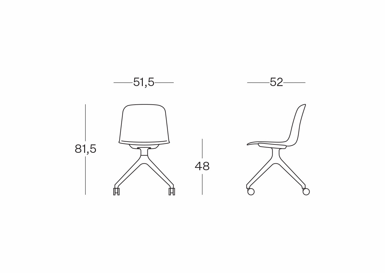 Lora coque plastique avec piètement pivotant pyramidal sur roulettes
