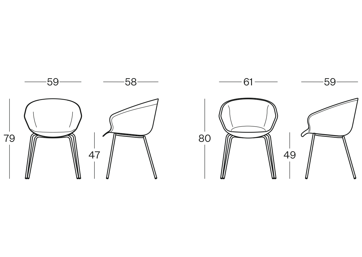 Armchair with 4 legged base - Plastic or padded