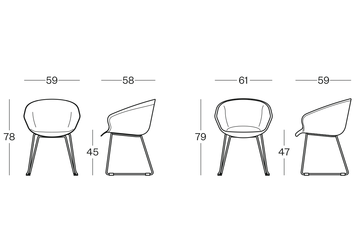 Armchair with skid base - Plastic or padded
