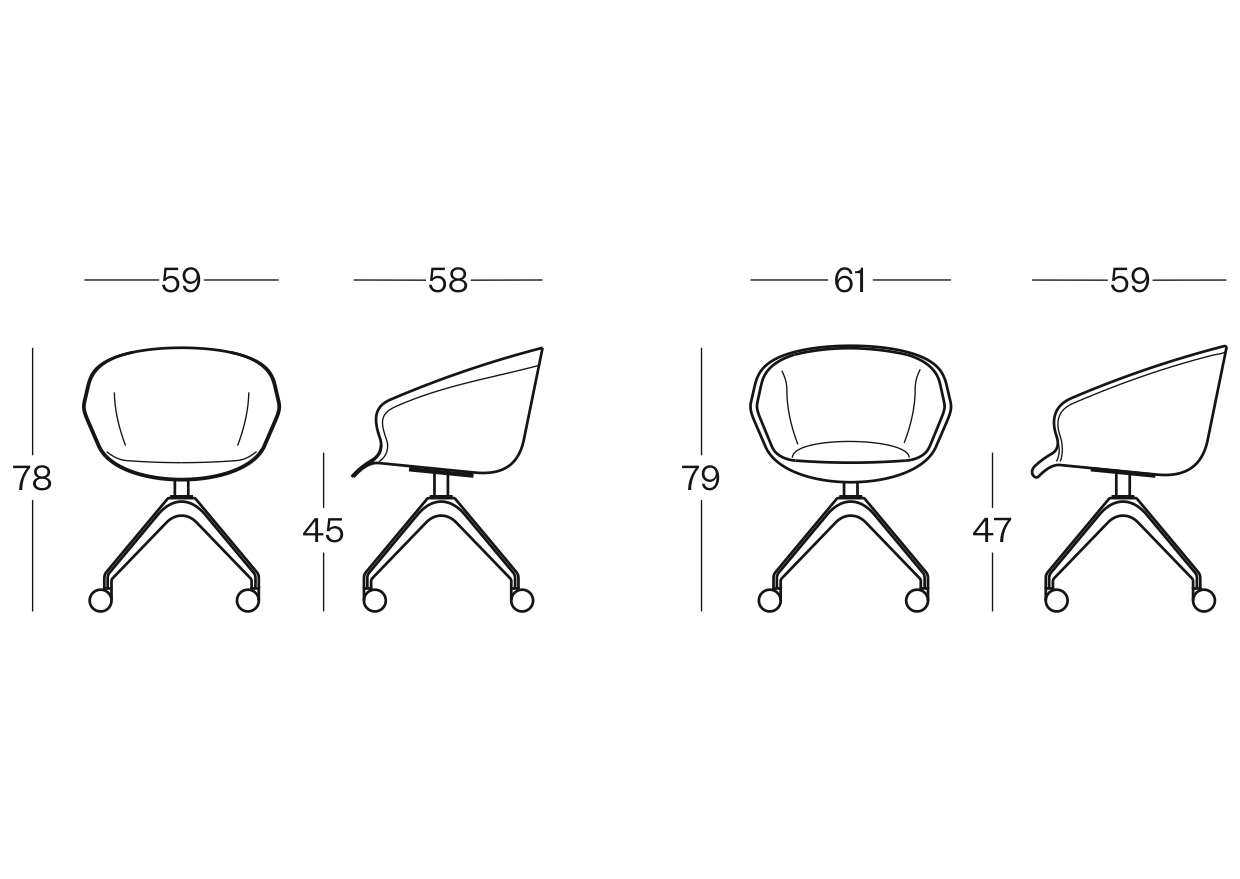 Armchair with pyramidal base with castors - Plastic or padded