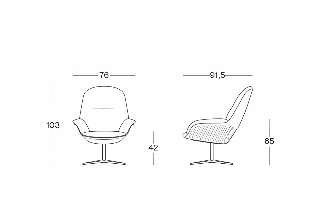 Stay lounge rembourré intérieurement avec piètement pivotant en aluminium