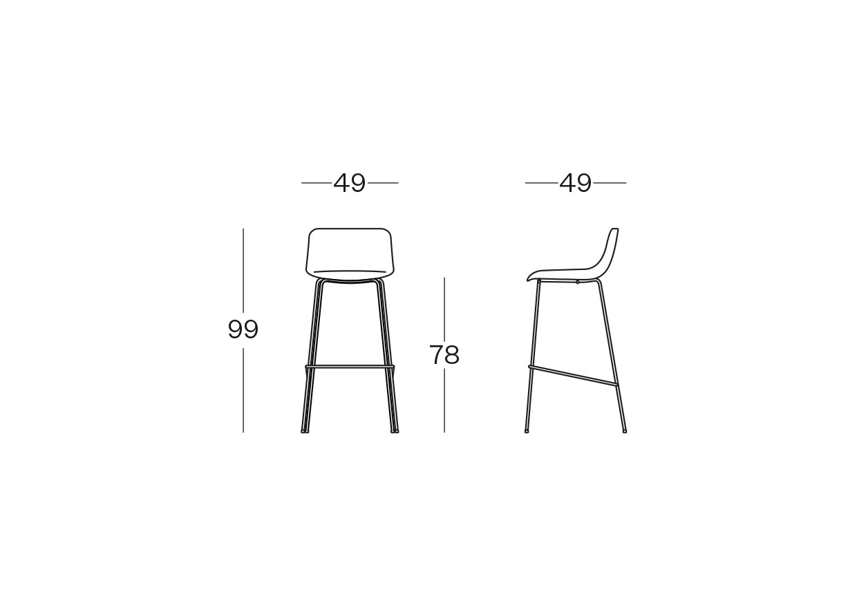 Stay tabouret avec coque rembourré avec piètement haut